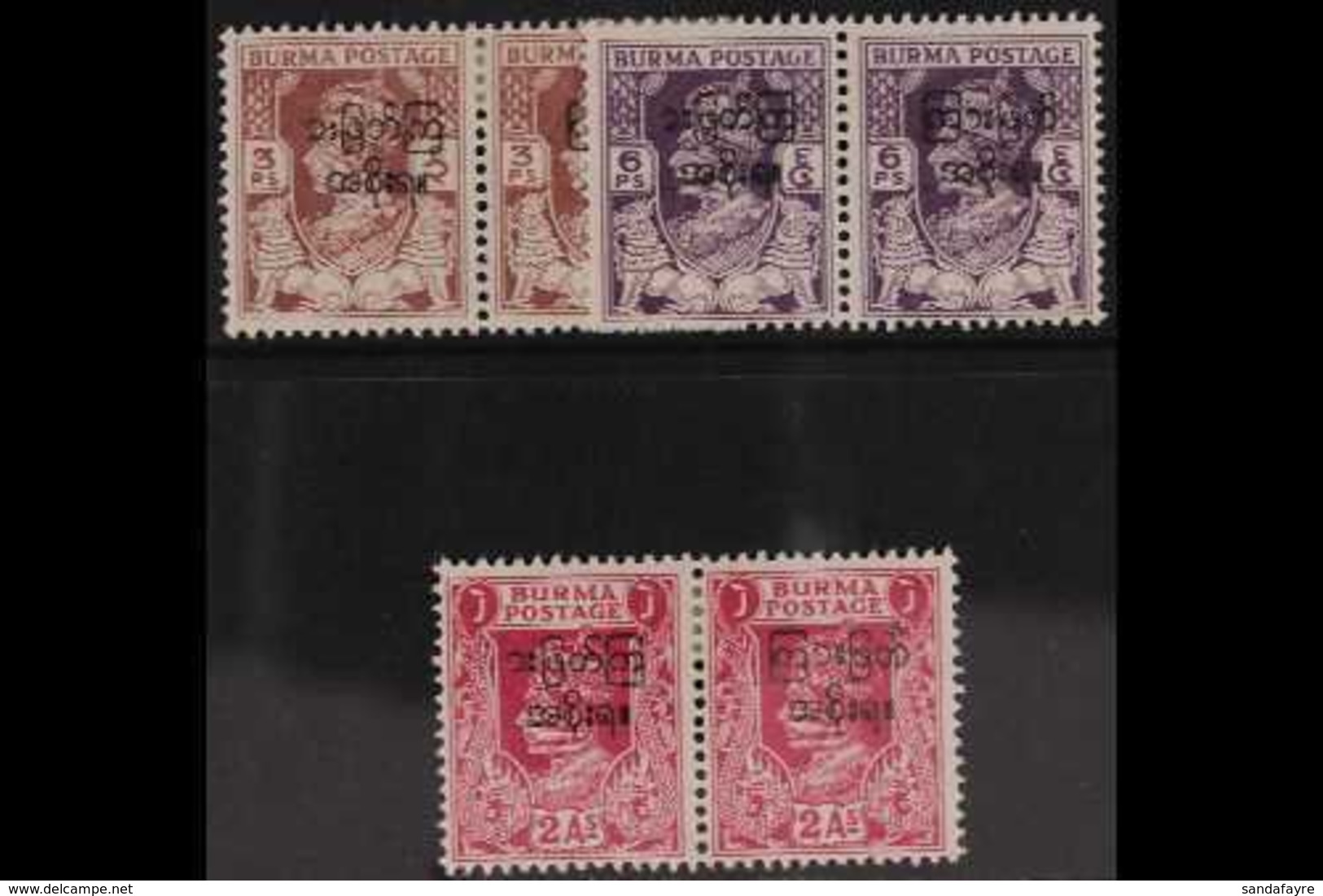 1947 3p, 6p And 2a In Horizontal Pairs, One Stamp Of Each Showing The Variety "transposed First Character", SG 68a, 69a, - Birmanie (...-1947)
