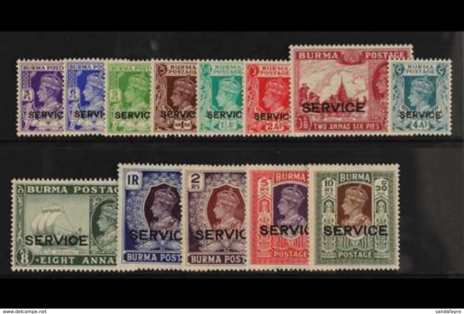 OFFICIALS 1939 Geo VI Set Complete, SG O15/27, Very Fine Mint, 2r - 10r Never Hinged. (13 Stamps) For More Images, Pleas - Birmanie (...-1947)