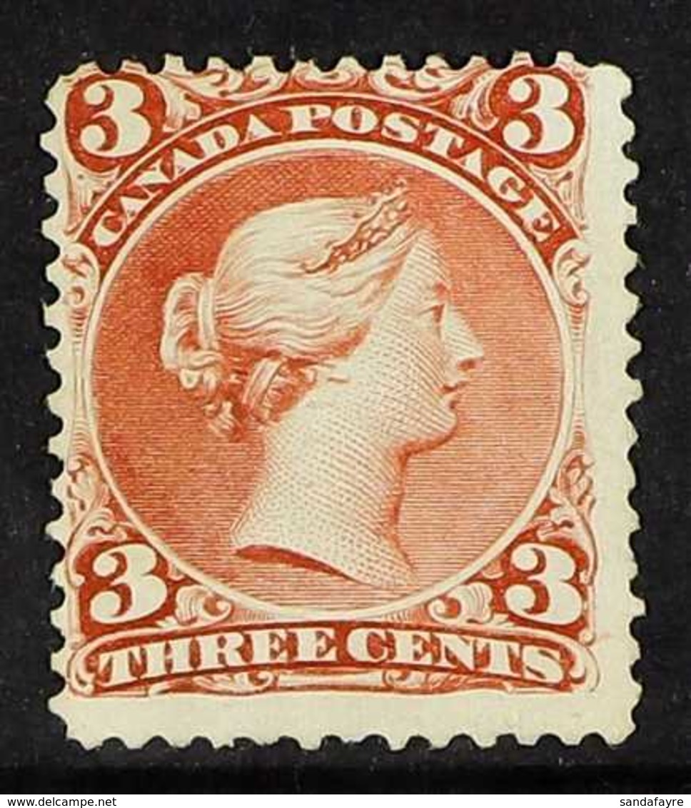 1868-90 3c Brown-red Large Queen (SG 58, Unitrade 25), Unused No Gum, Centred To Upper Left, Very Fresh, Cat £1,300. For - Autres & Non Classés