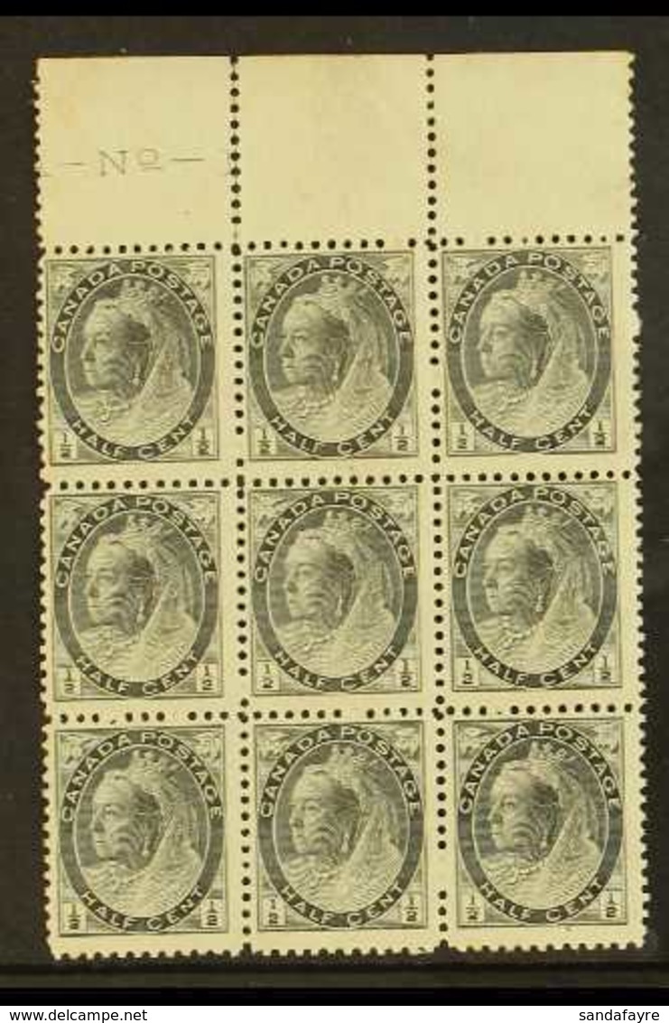 1898-1902 ½c Black, SG 150, Marginal Block Of 9, Mint With Gum Faults, Nice QV Multiple Nevertheless (9 Stamps) For More - Autres & Non Classés