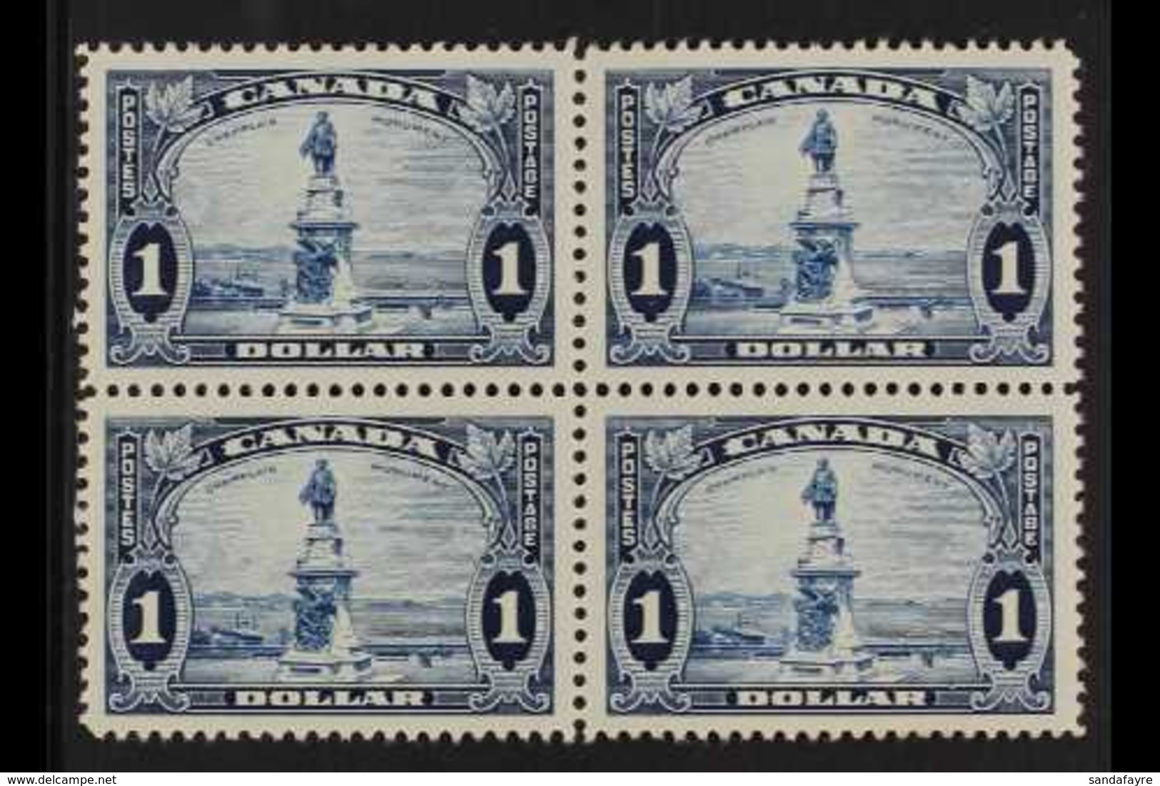 1935 $1 Bright Blue "Champlain Monument", SG 351,  BLOCK Of 4, Superb Mint, Three Stamps Are Never Hinged. (4 Stamps)  F - Altri & Non Classificati