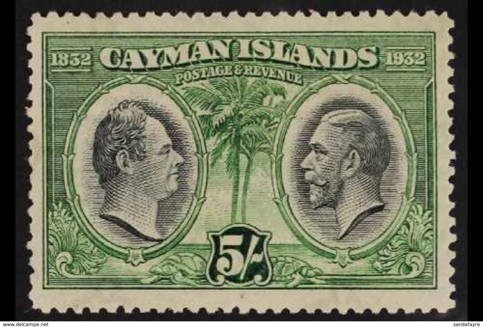 1932 5s Black And Green Centenary, SG 94, Very Fine Mint. For More Images, Please Visit Http://www.sandafayre.com/itemde - Iles Caïmans