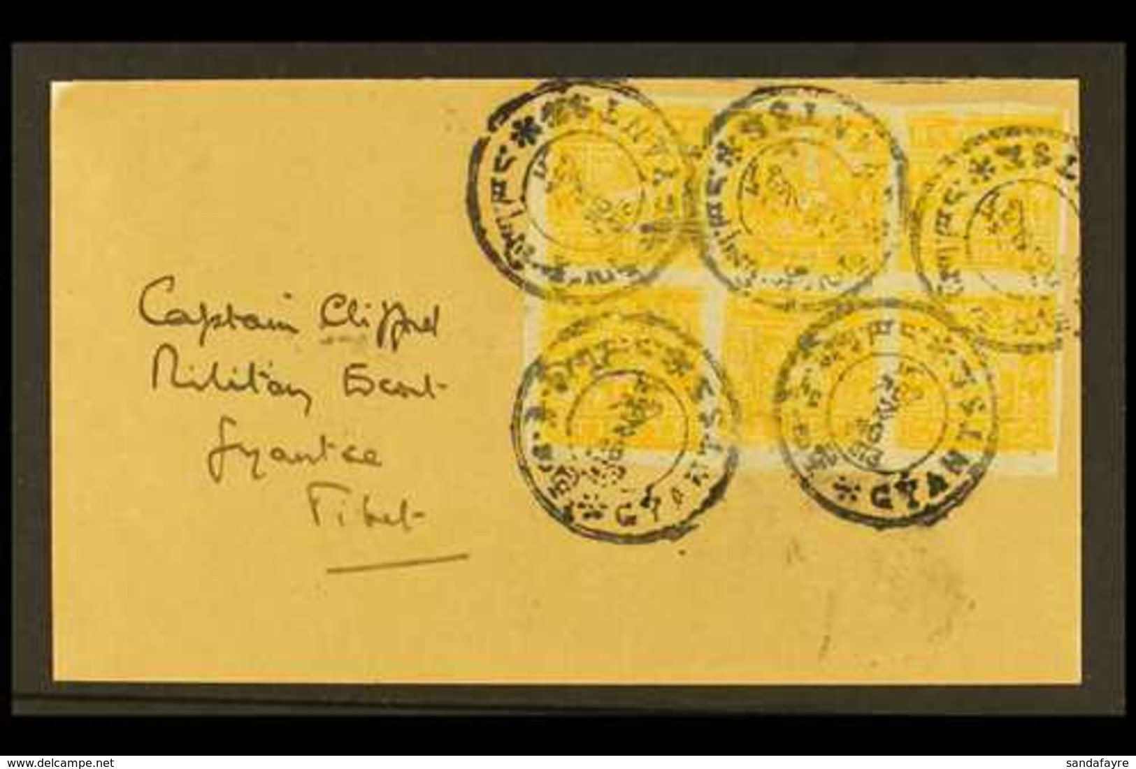 TIBET 1933 ½t Yellow Orange, Imperf, SG 98, Superb Block Of 8 Tied On Front By Gyantse Native Cds Cancels, Addressed To  - Altri & Non Classificati