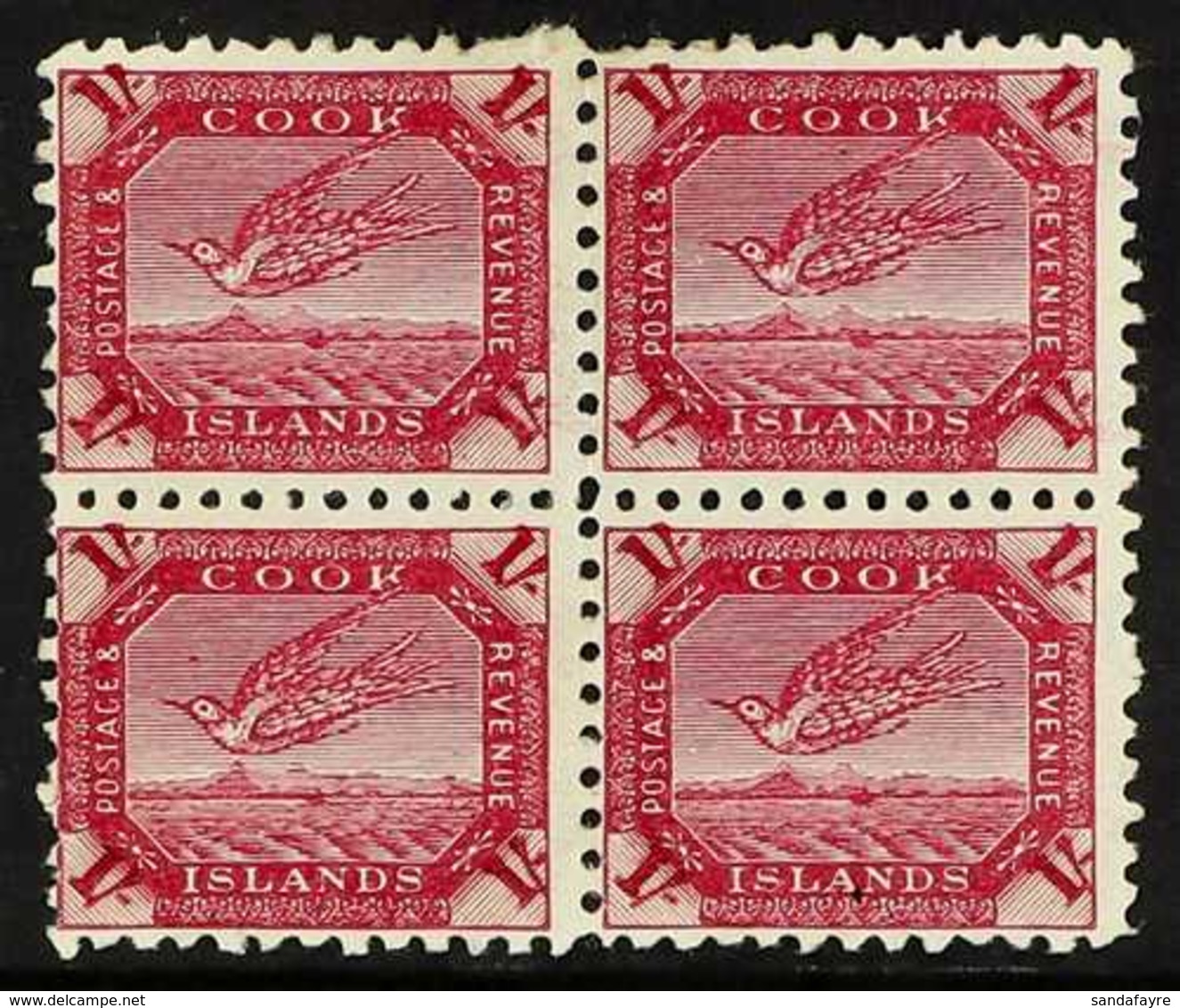 1893-1900 1s Deep Carmine White Tern, SG 20a, Mint BLOCK Of 4, Fresh & Attractive. (4 Stamps) For More Images, Please Vi - Cook Islands