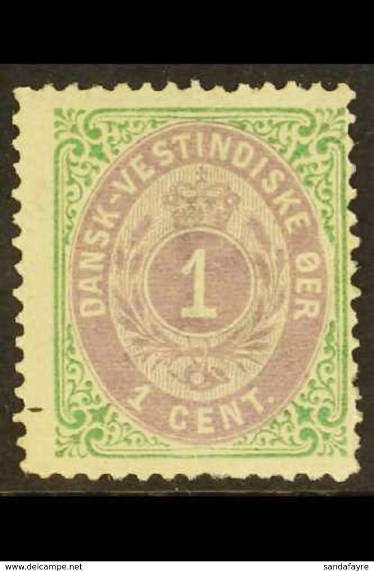 1873 1c Dull Purple Violet  And Emerald Green, 1st Printing, Frame Inverted SG 8a (Facit 5a V1), Mint With Large Part Gu - Danish West Indies