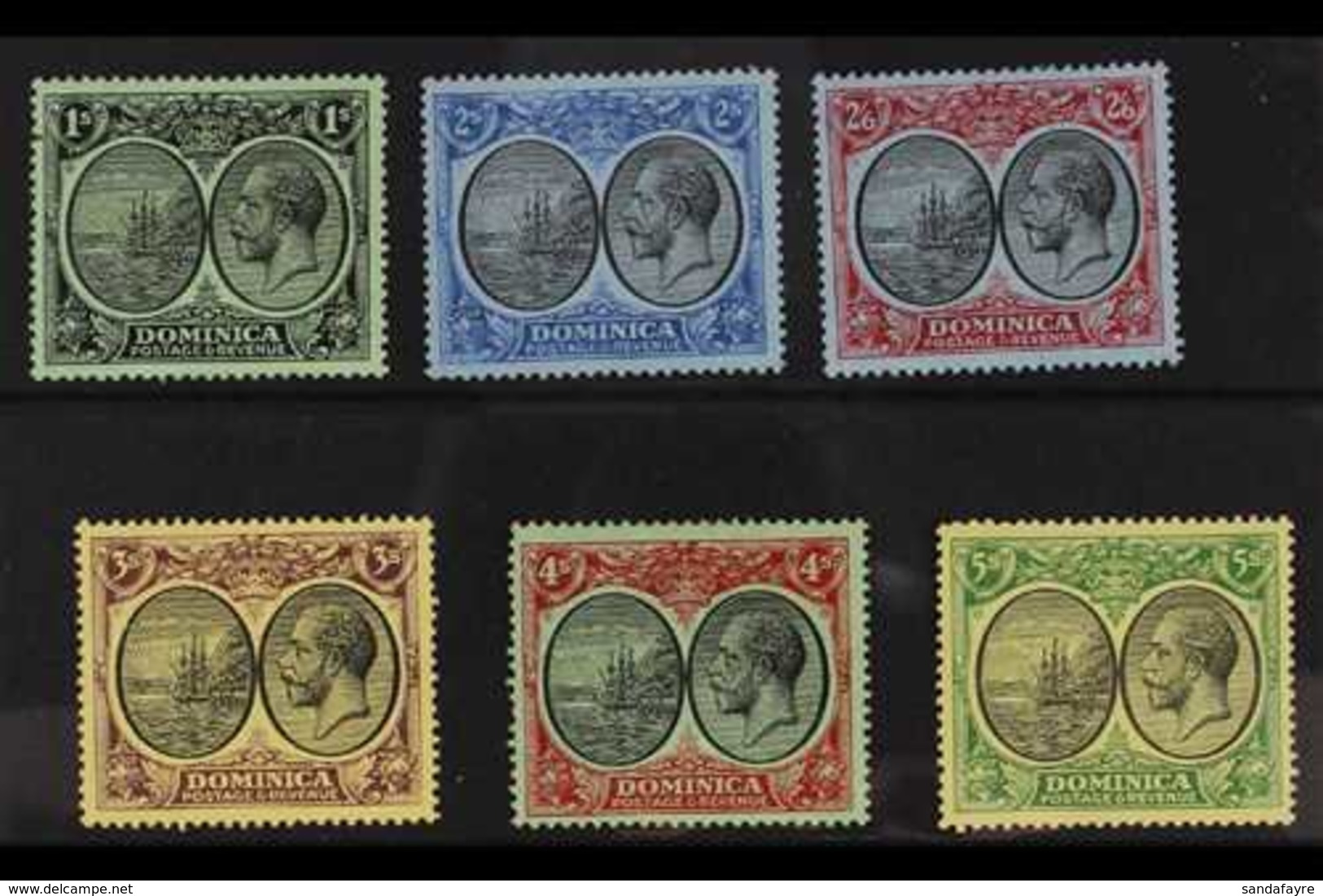 1923 Geo V And Badge Set 1s To 5s, Wmk Script CA, SG 83/8, Very Fine Mint. (6 Stamps) For More Images, Please Visit Http - Dominica (...-1978)