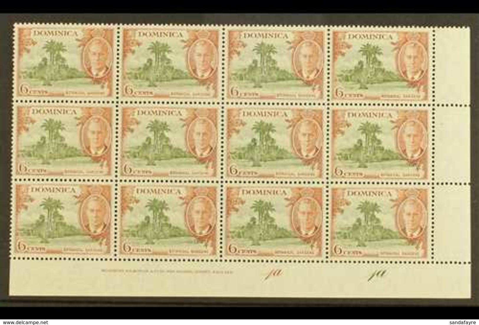 1951 6c Olive & Chestnut "A" OF "CA" MISSING FROM WATERMARK Variety (SG 126b, MP 22b) Within Superb Never Hinged Mint Lo - Dominique (...-1978)