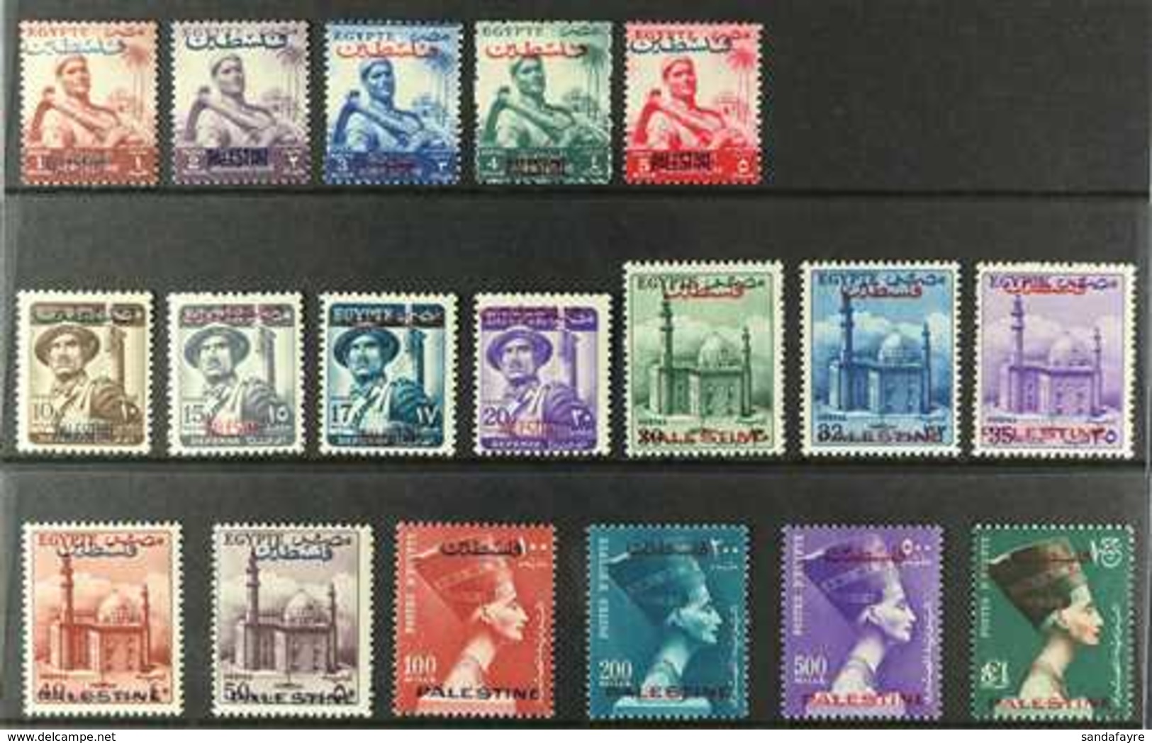 OCCUPATION OF GAZA 1955-56. "Palestine" Overprinted Pictorial Set, Scott N39/56, SG 69/86, Never Hinged Mint (18 Stamps) - Altri & Non Classificati