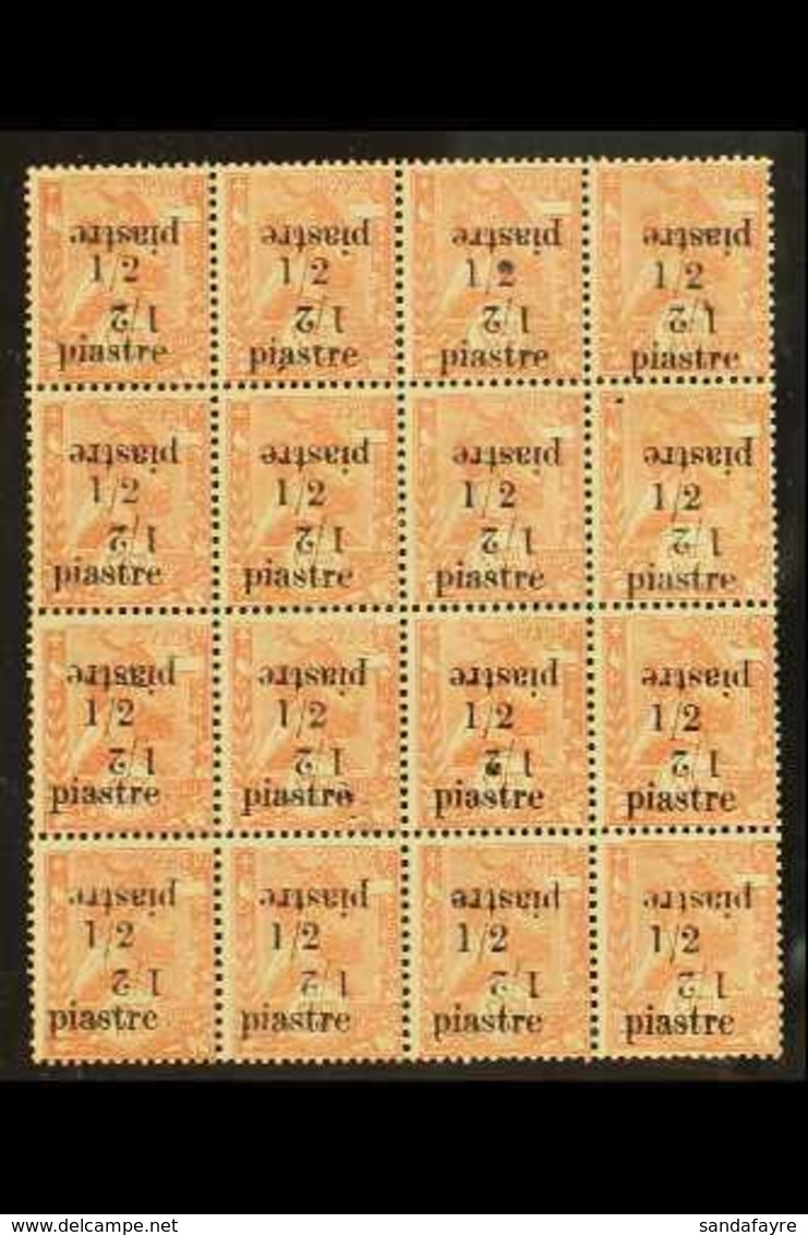 1908 ½p On ½g (Michel 34) Bearing Unlisted Double Overprint, One Set Of Opt's Inverted, Block Of 16, Most Stamps Being N - Ethiopie