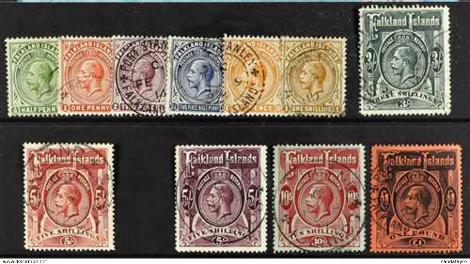 1912 Geo V, Wmk MCA Set Complete, SG 60/69, Including 5s Maroon (SG 67b) Very Fine Used. (11 Stamps) For More Images, Pl - Falkland