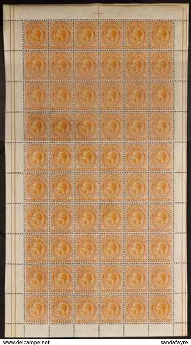 1912-20 6d Brown-orange, Wmk Mult Crown CA, SG 64b. COMPLETE SHEET OF SIXTY Including The 'damaged Value Tablet At Right - Falkland