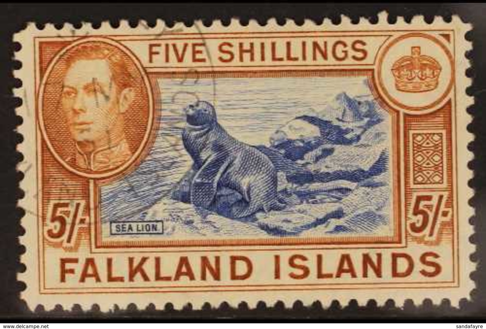 1938-50 5s Blue & Chestnut, SG 161, Very Fine Cds Used For More Images, Please Visit Http://www.sandafayre.com/itemdetai - Falkland