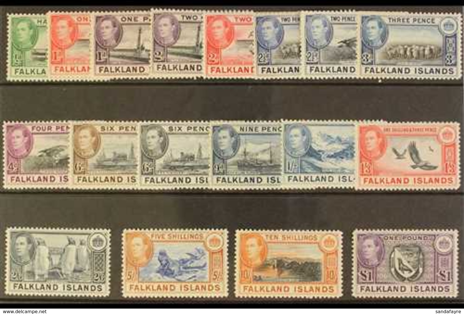 1938-50 Pictorials Complete Set, SG 146/63, Never Hinged Mint. Scarce In This Condition (18 Stamps) For More Images, Ple - Falkland