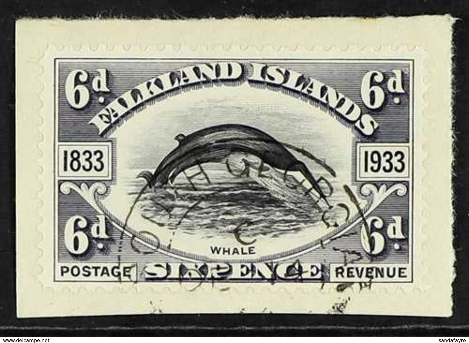 SOUTH GEORGIA 1933 6d Black And Slate, Centenary, Tied To Piece By South Georgia Cds, SG Z60, Very Fine Used. For More I - Falkland