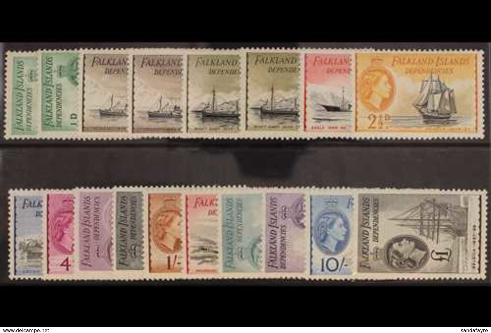 1954 Complete Set Including The DLR Printings,SG G26/40, G26a, 27b, 28a, Very Lighly Hinged Mint. (18 Stamps) For More I - Falklandeilanden