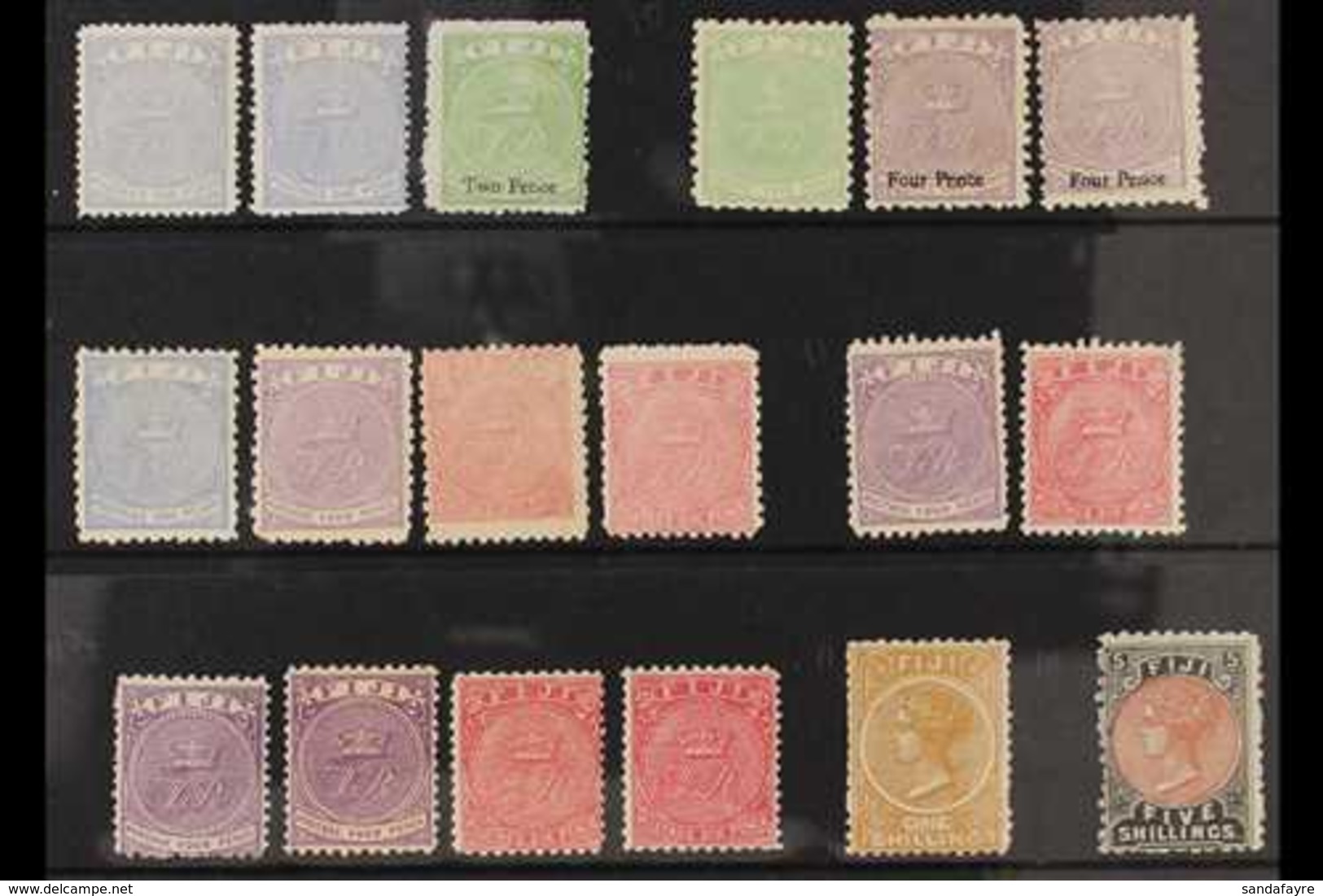 1878-1892 MINT COLLECTION On Stock Cards, Includes 1878-99 Perf 12½ 1d (x2) & 2d On 3d, Perf 10 2d, 4d On 1d & 4d On 2d, - Fidji (...-1970)