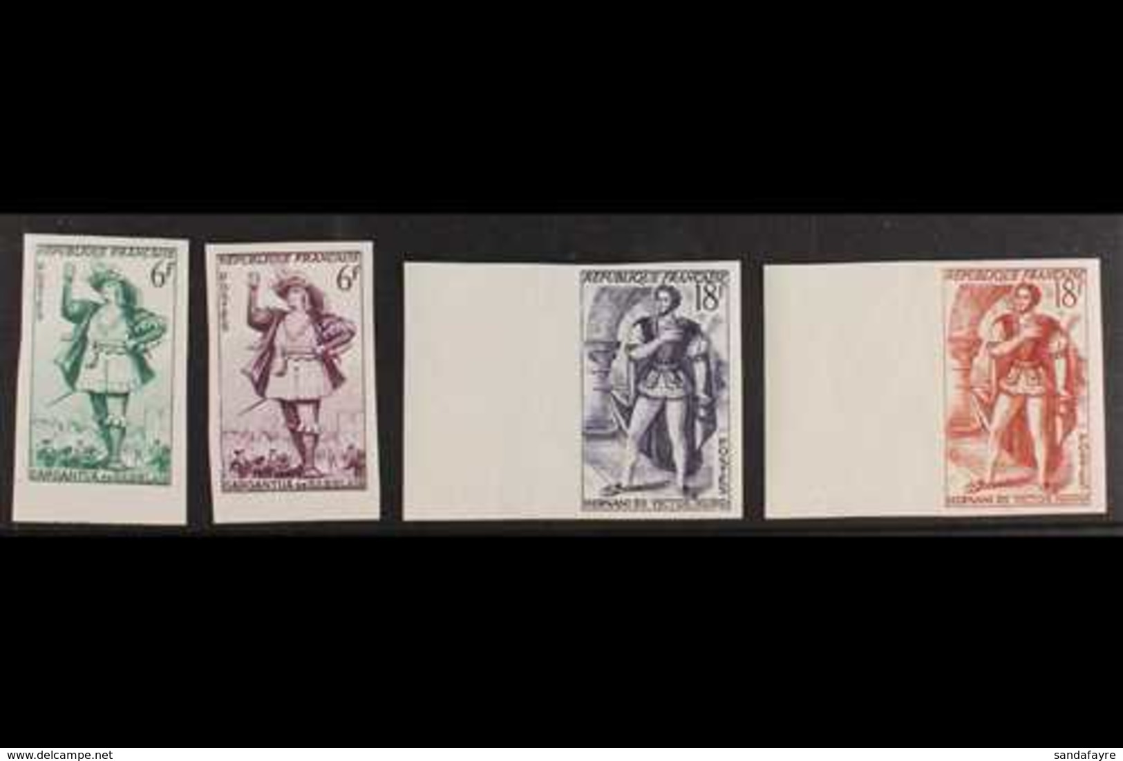 1953 IMPERF COLOUR PROOFS 6f Green & 6f Lilac And 18f Violet & 18f Red-brown Theatre (Yvert 943/44) Imperf Colour Proofs - Altri & Non Classificati