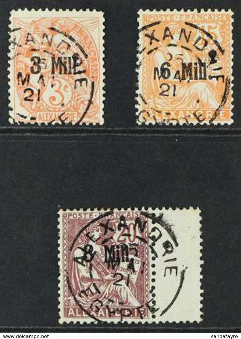 ALEXANDRIA 1921 3m On 3c Orange-red With WIDE "3", 6m On 15c Orange With WIDE "6" And 8m On 20c Purple-brown With WIDE " - Autres & Non Classés