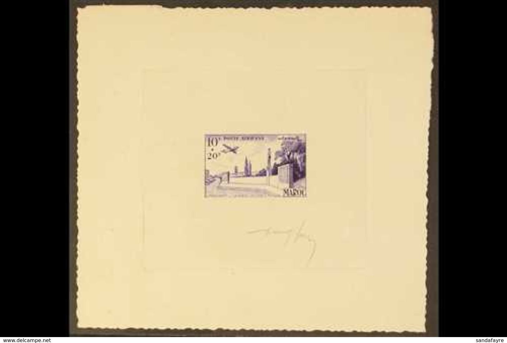 MOROCCO 1952 UNISSUED AIR POST 10fr+20fr "Monument To General Leclerc", As Yvert 91, A Superb Imperf SUNKEN DIE PROOF Pr - Altri & Non Classificati