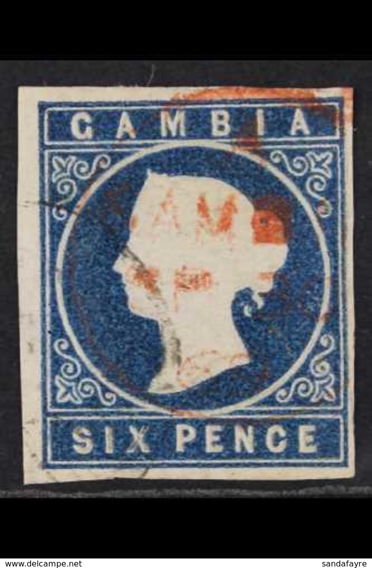 1869-72 6d Deep Blue, No Wmk, Imperf, SG 3, 4 Clear Margins, Fine Used For More Images, Please Visit Http://www.sandafay - Gambia (...-1964)