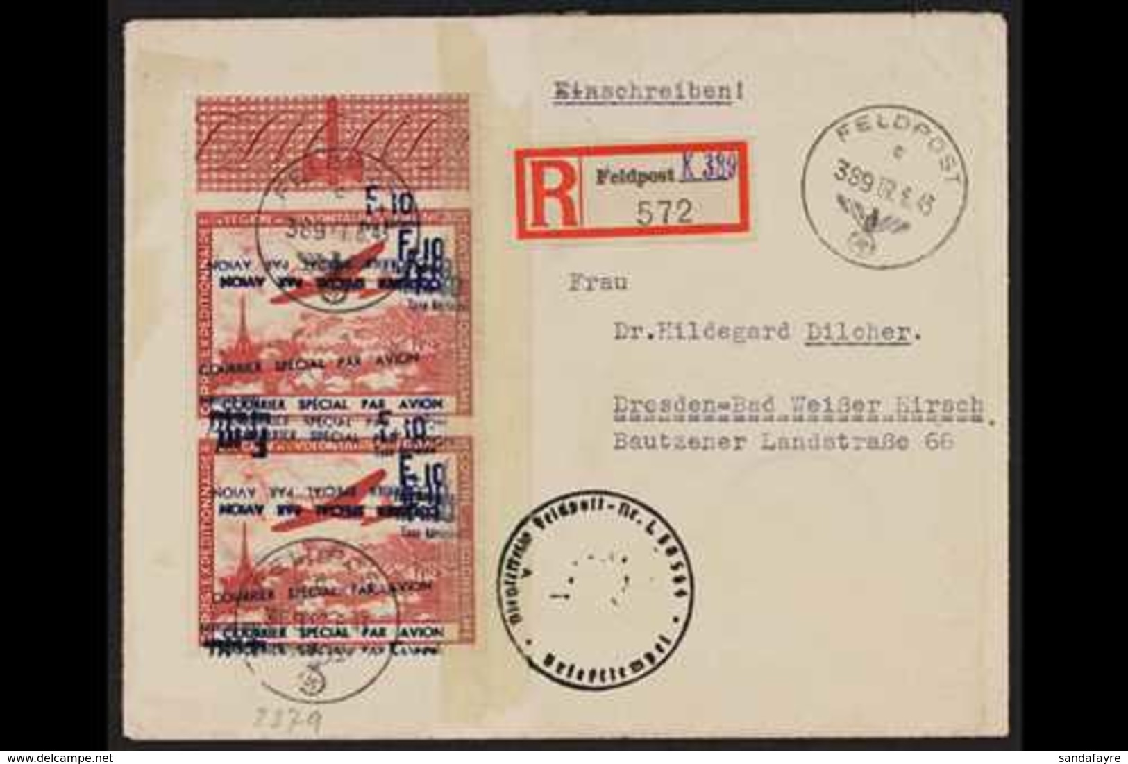 FRENCH LEGION 1943 (7 Jun) Registered Env To Germany, Franked Vertical Pair Of The 1941 F+10Fr Carmine & Blue French Leg - Autres & Non Classés