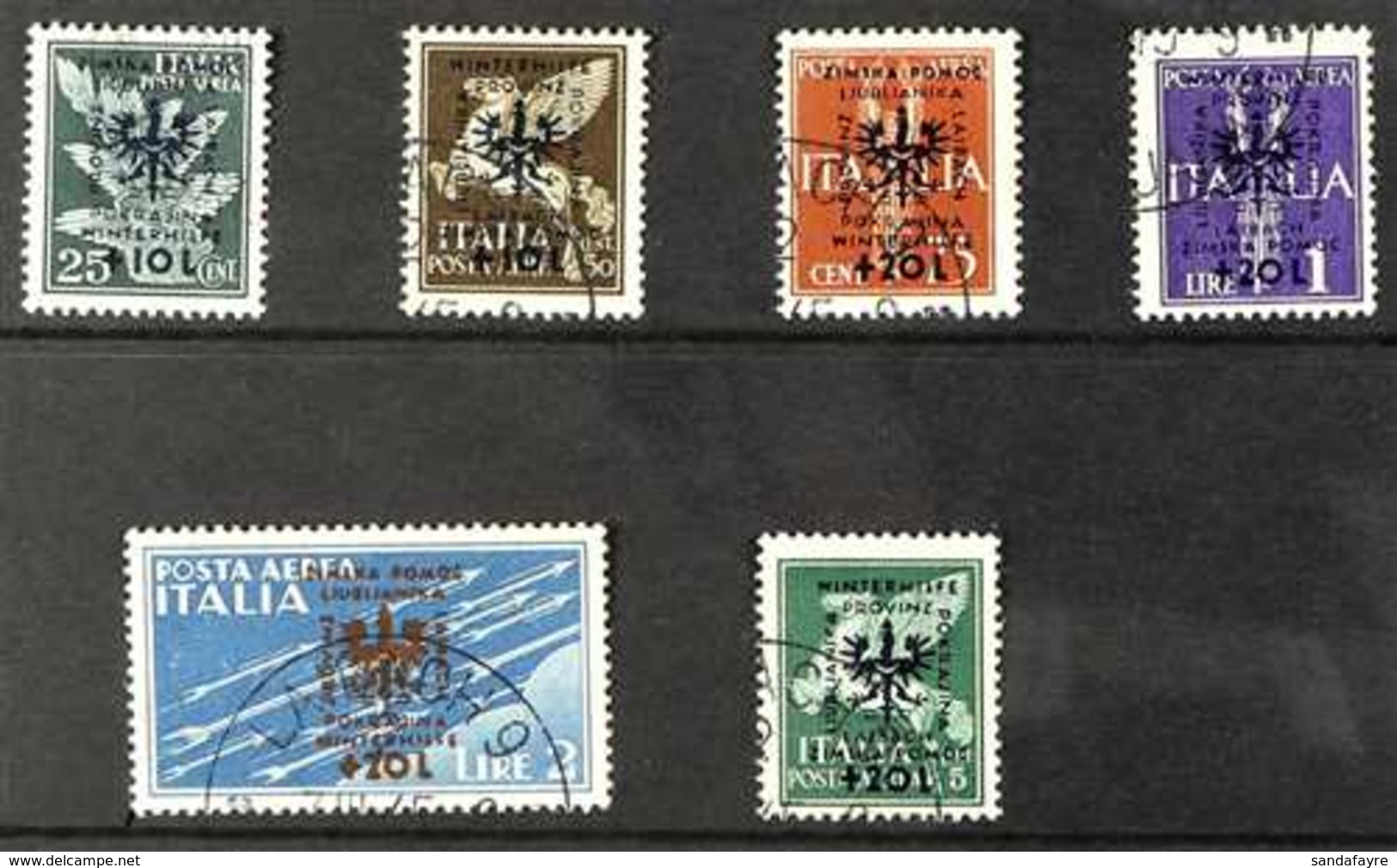 OCCUPATION OF LAIBACH (LJUBLJANA), SLOVENIA 1944 AIR Winter Relief Fund Set (Mi 39/44, SG 112/17), Fine Used. (6 Stamps) - Autres & Non Classés