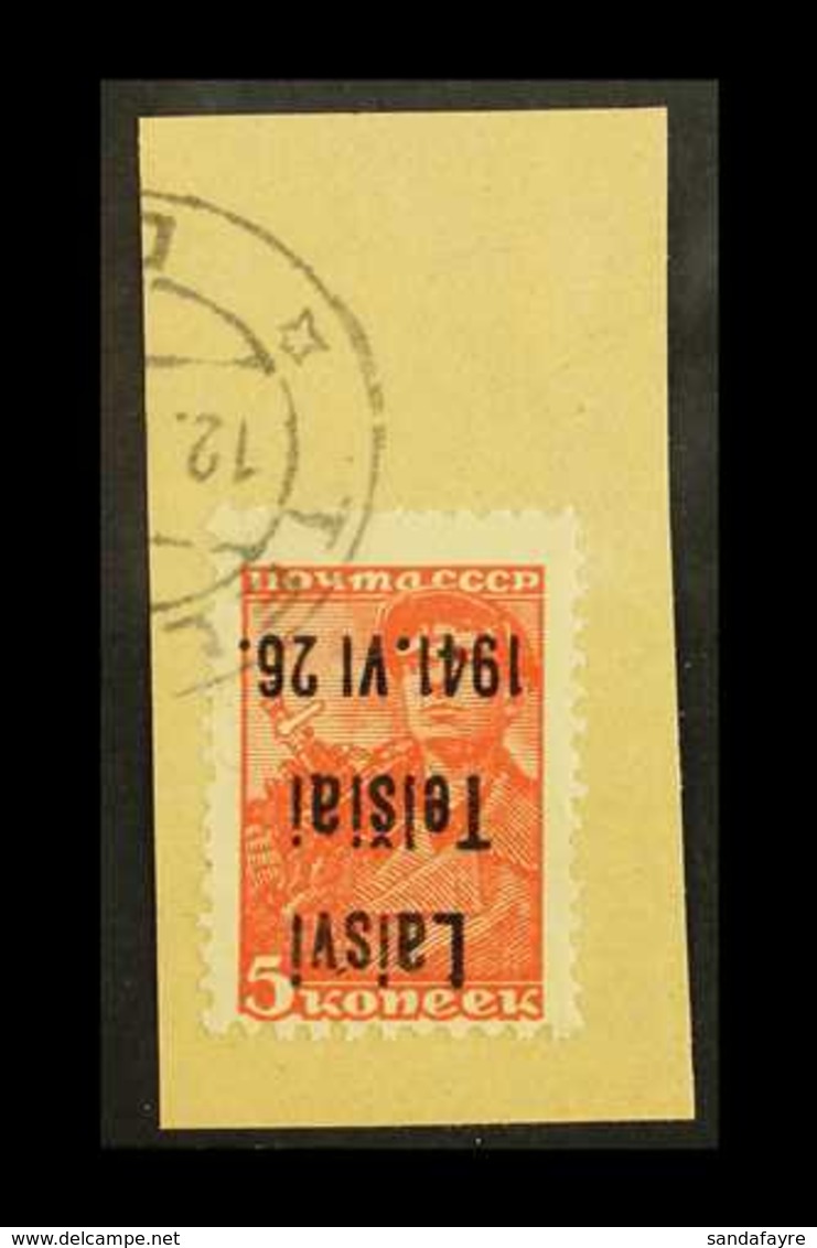 TELSIAI (TELSCHEN) 1941 5k Scarlet "Laisvi Telsiai" Local Overprint Type III With INVERTED OVERPRINT Variety, Michel 1 K - Autres & Non Classés