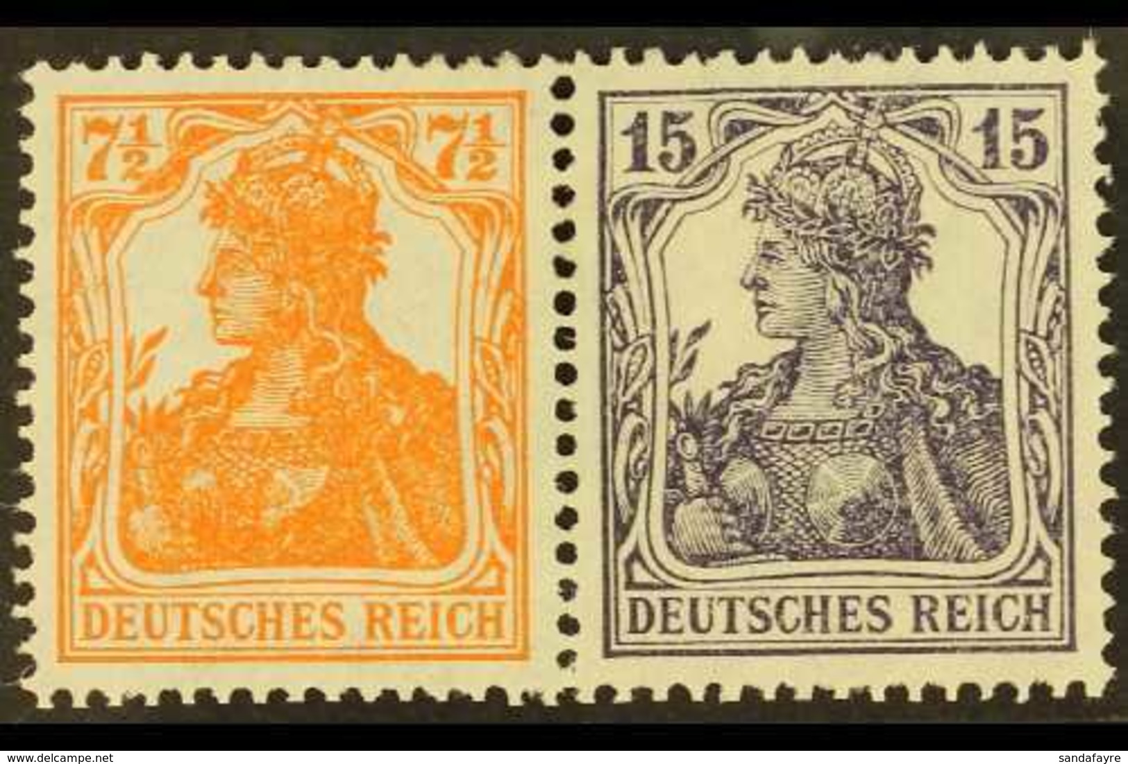 1917 7½pf+15pf Germania Horizontal SE-TENANT PAIR, Michel W 11ba, Very Fine Mint, Fresh. (2 Stamps) For More Images, Ple - Autres & Non Classés