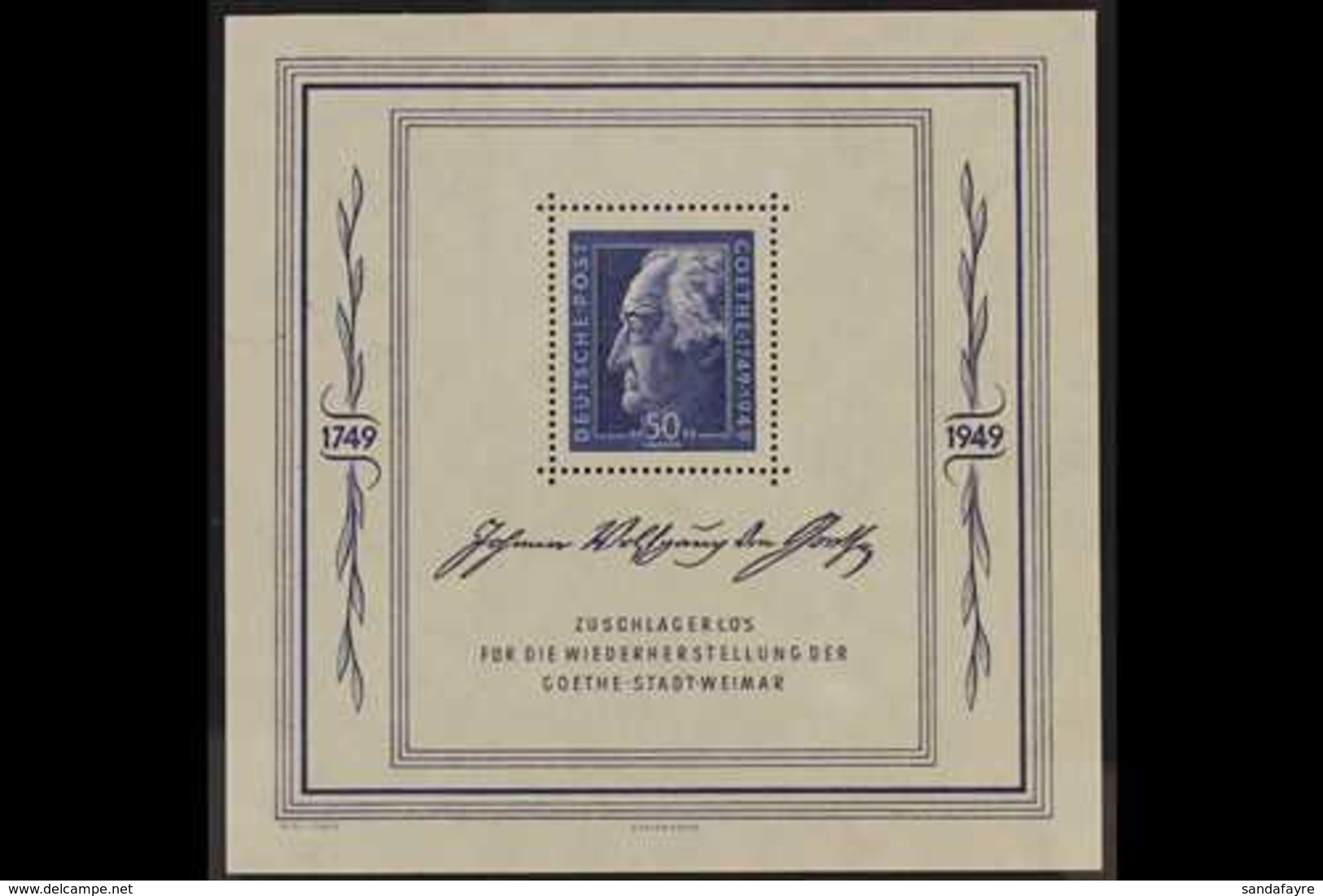 SOVIET ZONE 1949 50pf Goethe Festival Miniature Sheet, Mi Bl 6, Never Hinged Mint For More Images, Please Visit Http://w - Autres & Non Classés