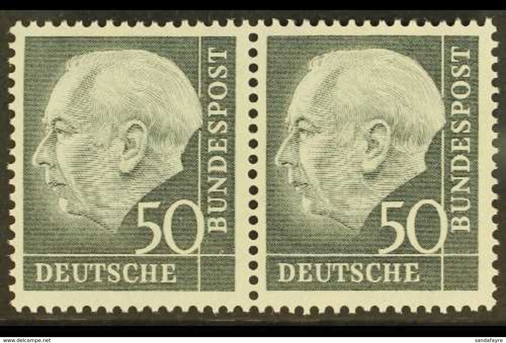 1954-61 50pf Slate-black Heuss (Michel 189x, SG 1115), Never Hinged Mint HORIZONTAL PAIR, Very Fresh. (2 Stamps) For Mor - Autres & Non Classés