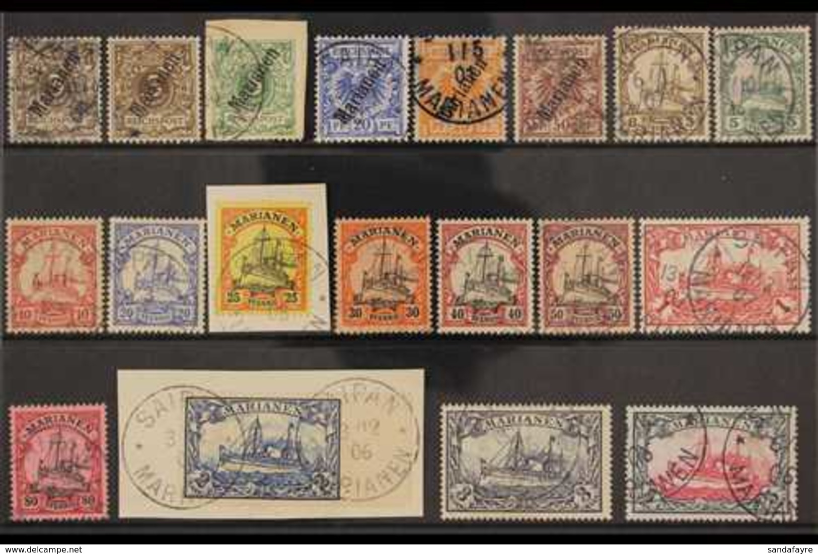 MARIANAS ISLANDS 1900-1901 FINE USED COLLECTION Presented On A Stock Card That Includes 1900 "Marianen" Overprinted 3pf  - Autres & Non Classés