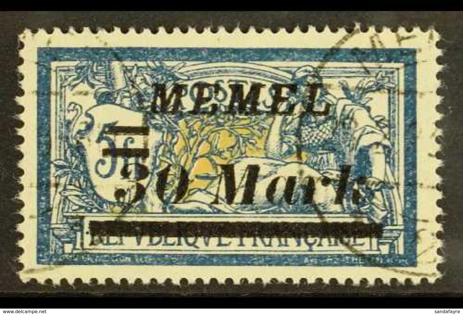 1922 (12 SEPT) 30m On 5fr Deep Blue And Buff With The Overprint Showing TOP LEFT OF DOUBLE BAR DAMAGED Variety From Posi - Autres & Non Classés