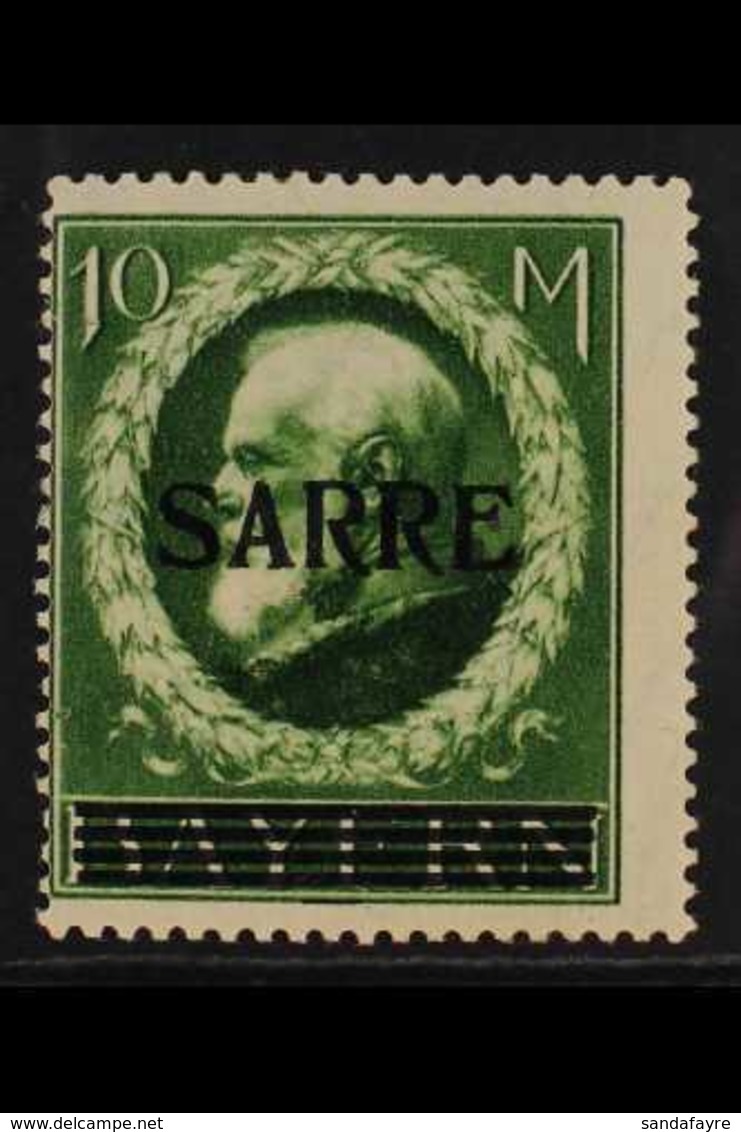 1920 10m Green Stamp Of Bavaria With "SAARE" Overprint (Michel 31, SG 31), Fine Mint, Centred To Left, Fresh, Expertized - Autres & Non Classés