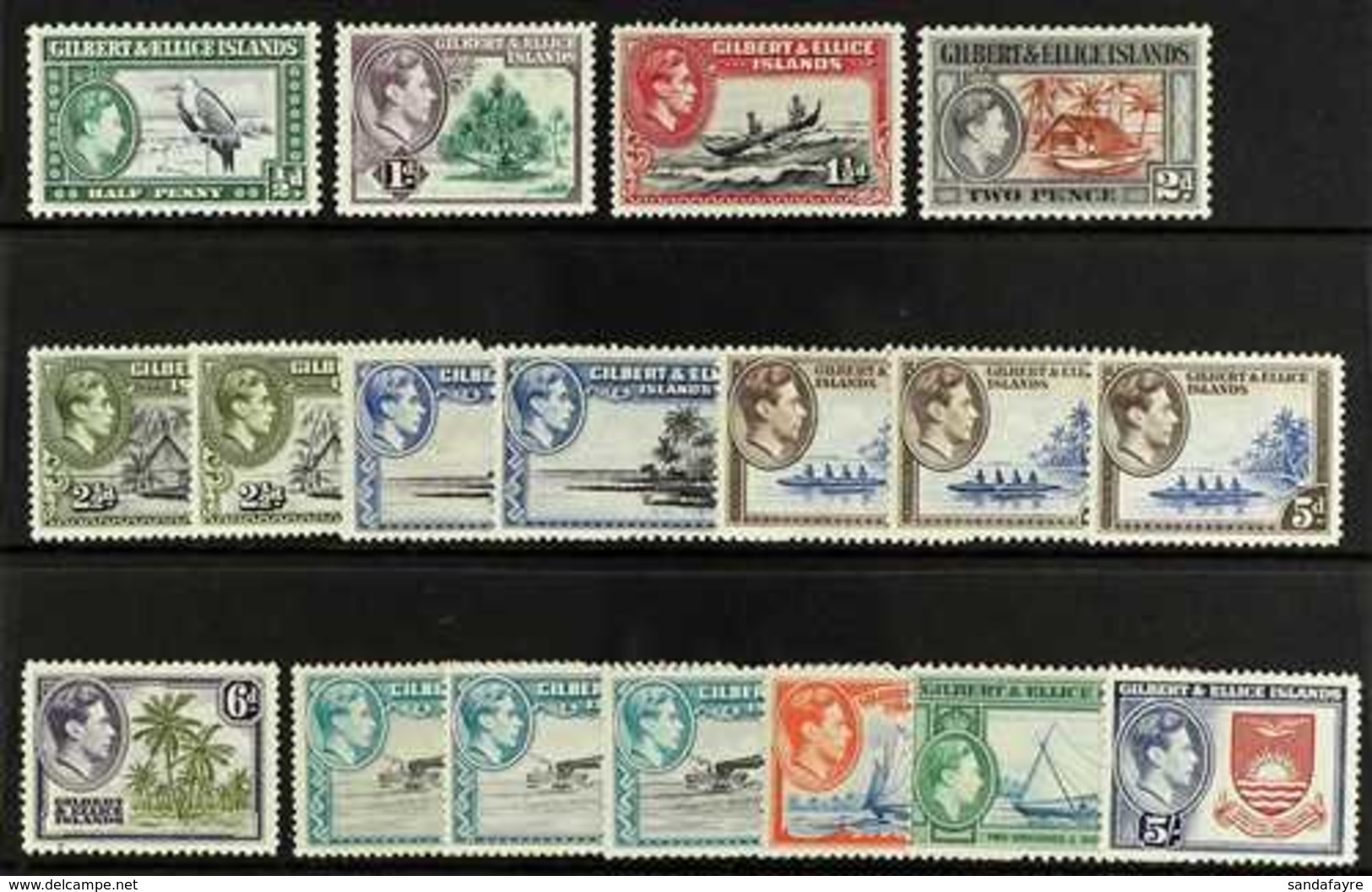 1939-55 KGVI PICTORIALS A Fine Mint Group Presented On A Stock Card That Includes A Complete "Basic" Set (SG 43/54) Plus - Isole Gilbert Ed Ellice (...-1979)