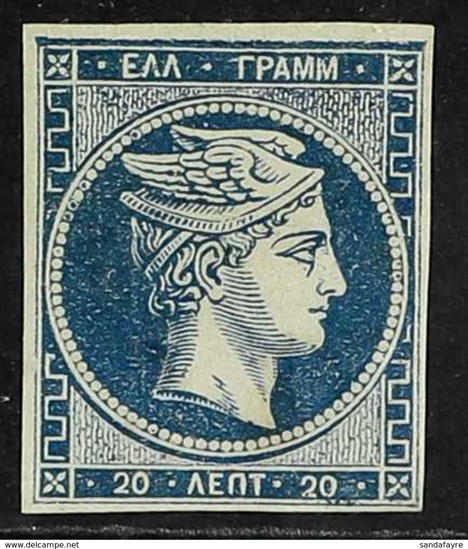 1872-75 20L Deep Bright Blue On Bluish Meshed Paper Large Hermes (SG 42, Michel 41a), Fine Mint, Four Margins, Very Fres - Autres & Non Classés