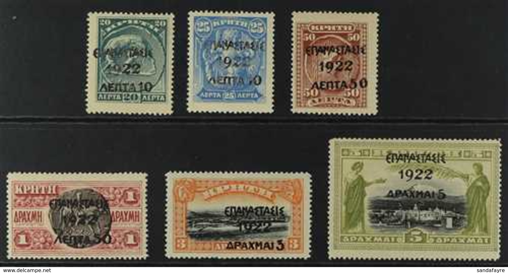 1922 "Revolution" Overprints On Stamps Of Crete (Pictorials Of 1905) Complete Set, SG 366/371, Never Hinged Mint. (6 Sta - Autres & Non Classés