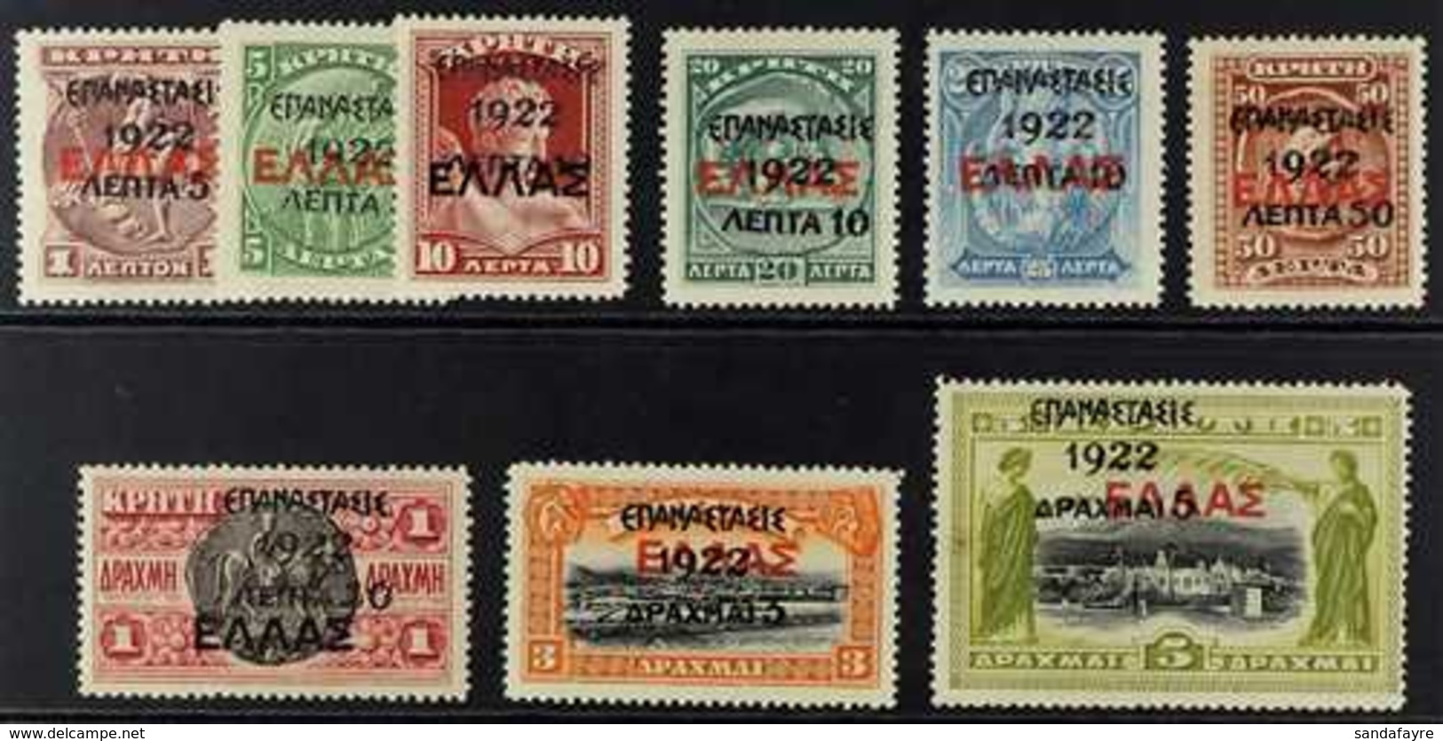1922 "Revolution" Overprints On Stamps Of Crete With Overprint Types 22, 28, Or 30, With One Of Each Value From 5L On 1L - Autres & Non Classés