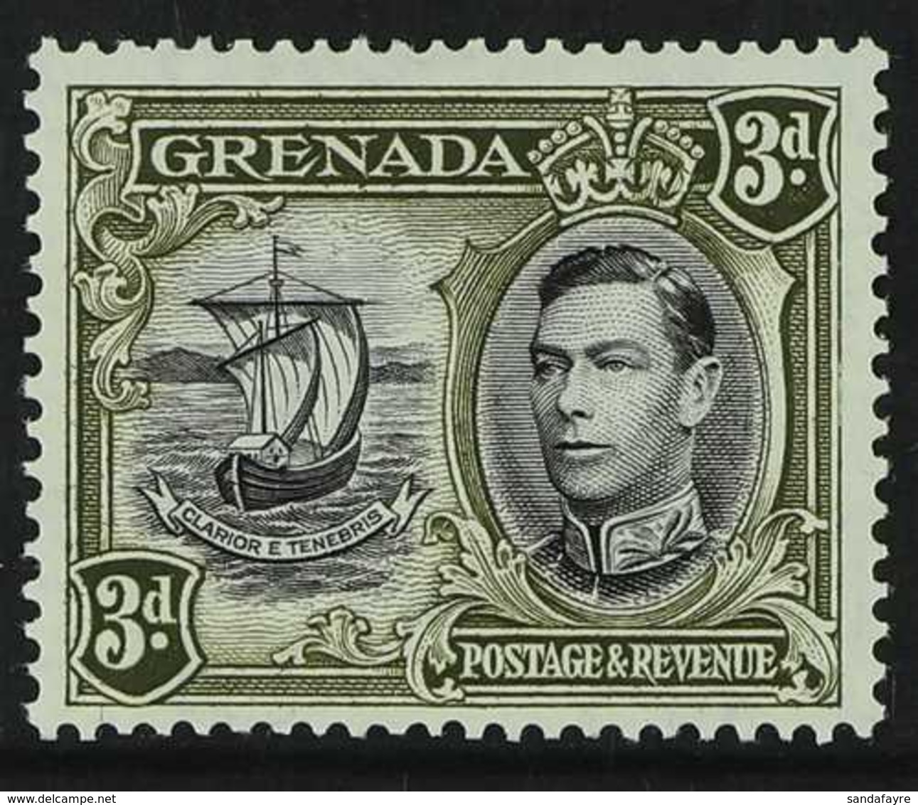 1938-50 3d Black And Olive-green With EXTRA WINDOW AND BROKEN HANDRAIL Variety, SG 158ad, Never Hinged Mint. For More Im - Grenade (...-1974)