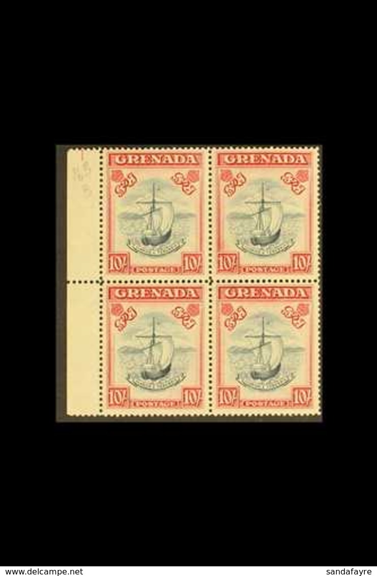 1943 10s Slate Blue And Bright Carmine, Narrow Frame, SG 163b, A Rare Left Marginal Block Of Four, Very Fine Mint, Three - Grenade (...-1974)