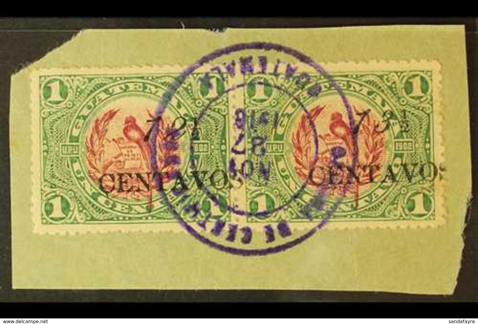 1916 12½ On 1c Claret & Green "13½" FOR "12½" Variety In Horizontal SE-TENANT PAIR With Normal Stamp, SG 153+153d, Very  - Guatemala