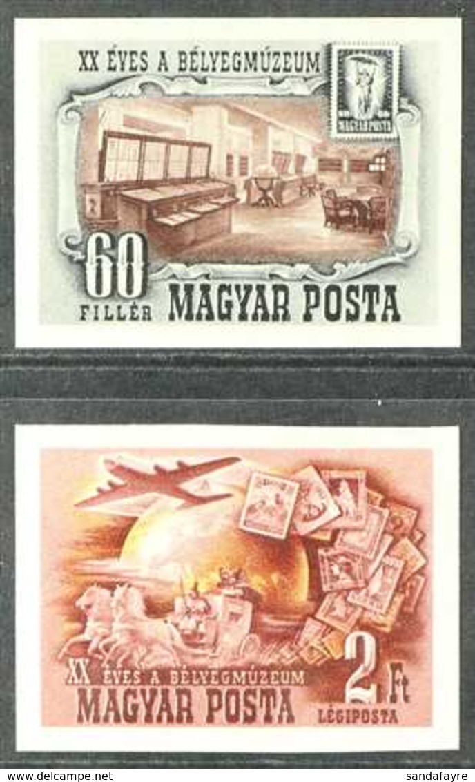 1950 Hungarian Philatelic Museum 60f Postage And 2Ft Air Set, Scott 870 & C68, IMPERF, Never Hinged Mint. (2 Stamps) For - Other & Unclassified