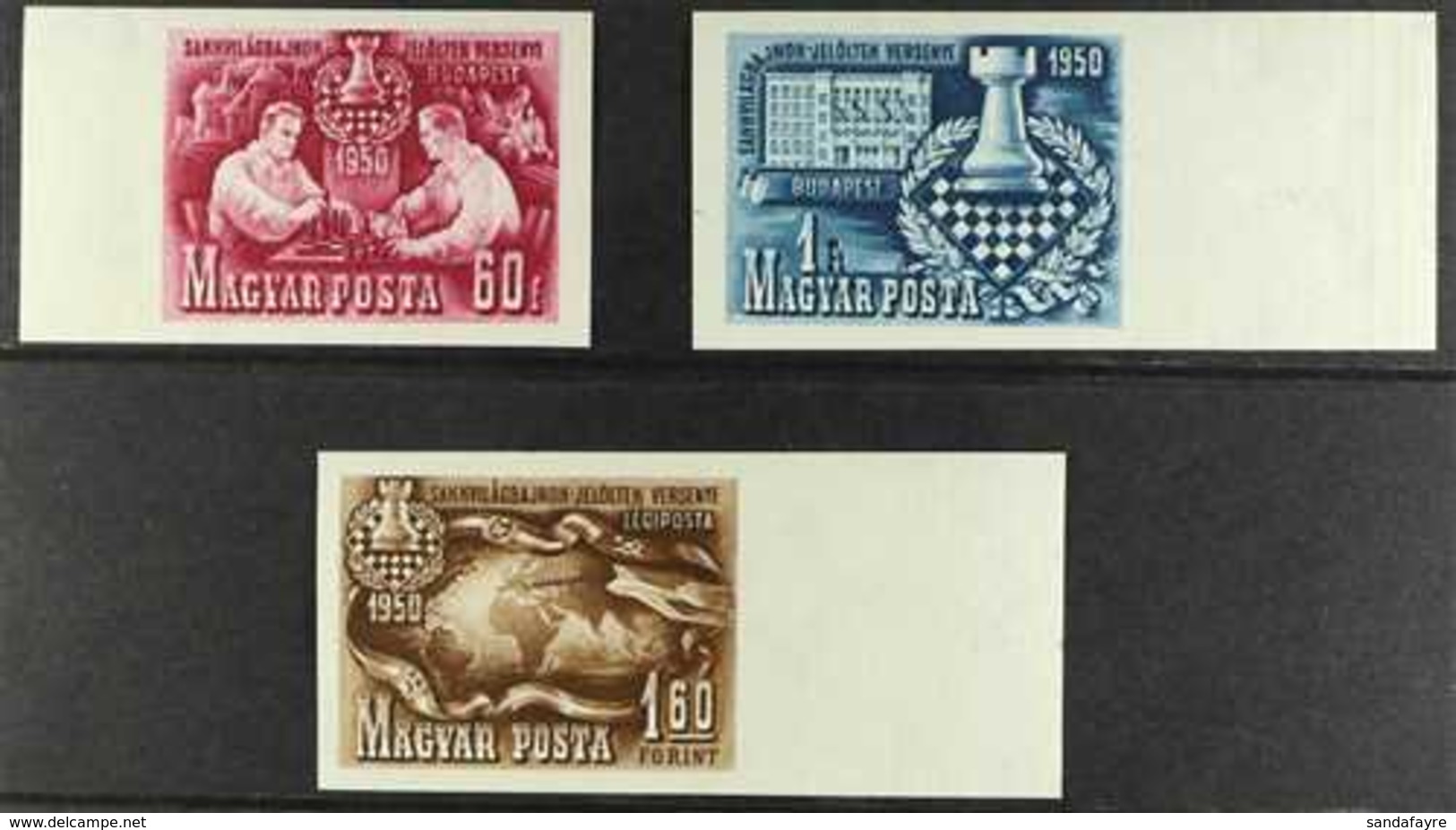 1950 World Chess Championships (Postage And Air) Set, Scott 889/90 & C69, IMPERF, Never Hinged Mint. (3 Stamps) For More - Other & Unclassified