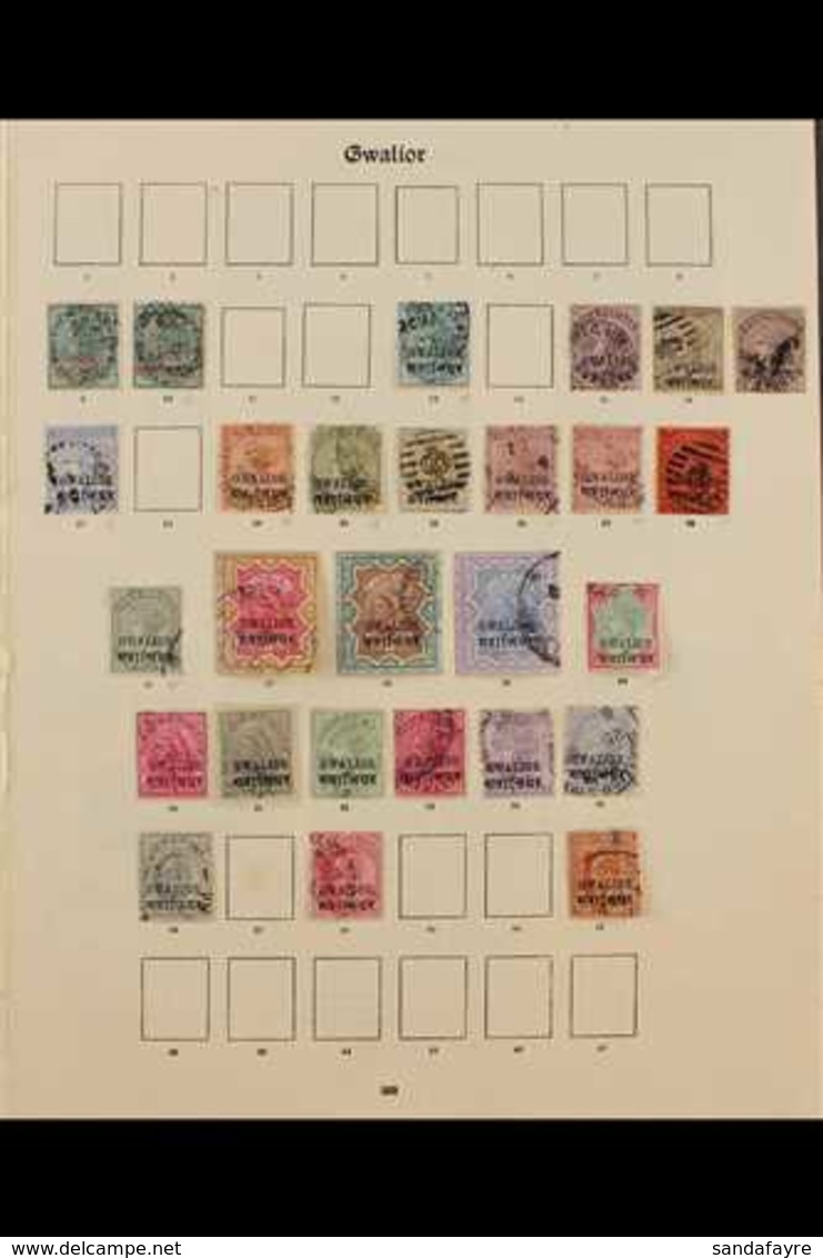 GWALIOR 1885-1935 FINE USED COLLECTION On Pages, Virtually All Different, Includes 1885-97 Black Opts Most Vals To 5r, 1 - Otros & Sin Clasificación