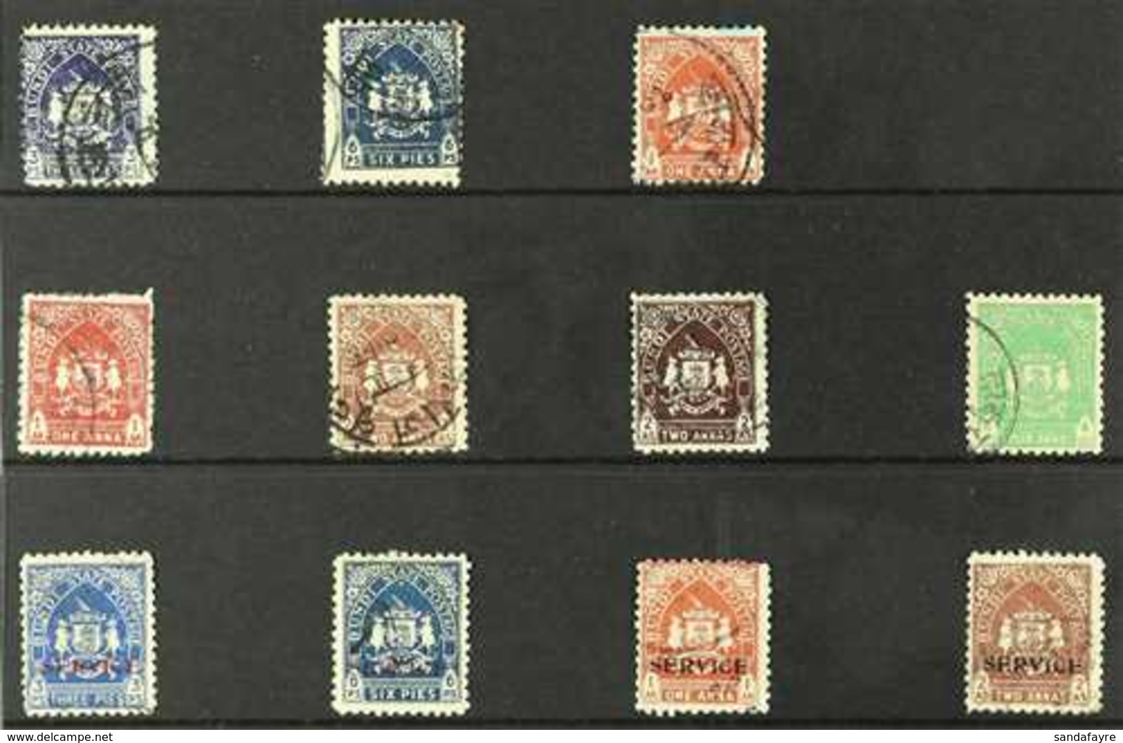 BUNDI 1935-1947 USED "ARMS" COLLECTION On A Stock Card That Includes 1941-44 Set To 4a Incl 1a (x2) & 2a (x2) Shades & 1 - Altri & Non Classificati