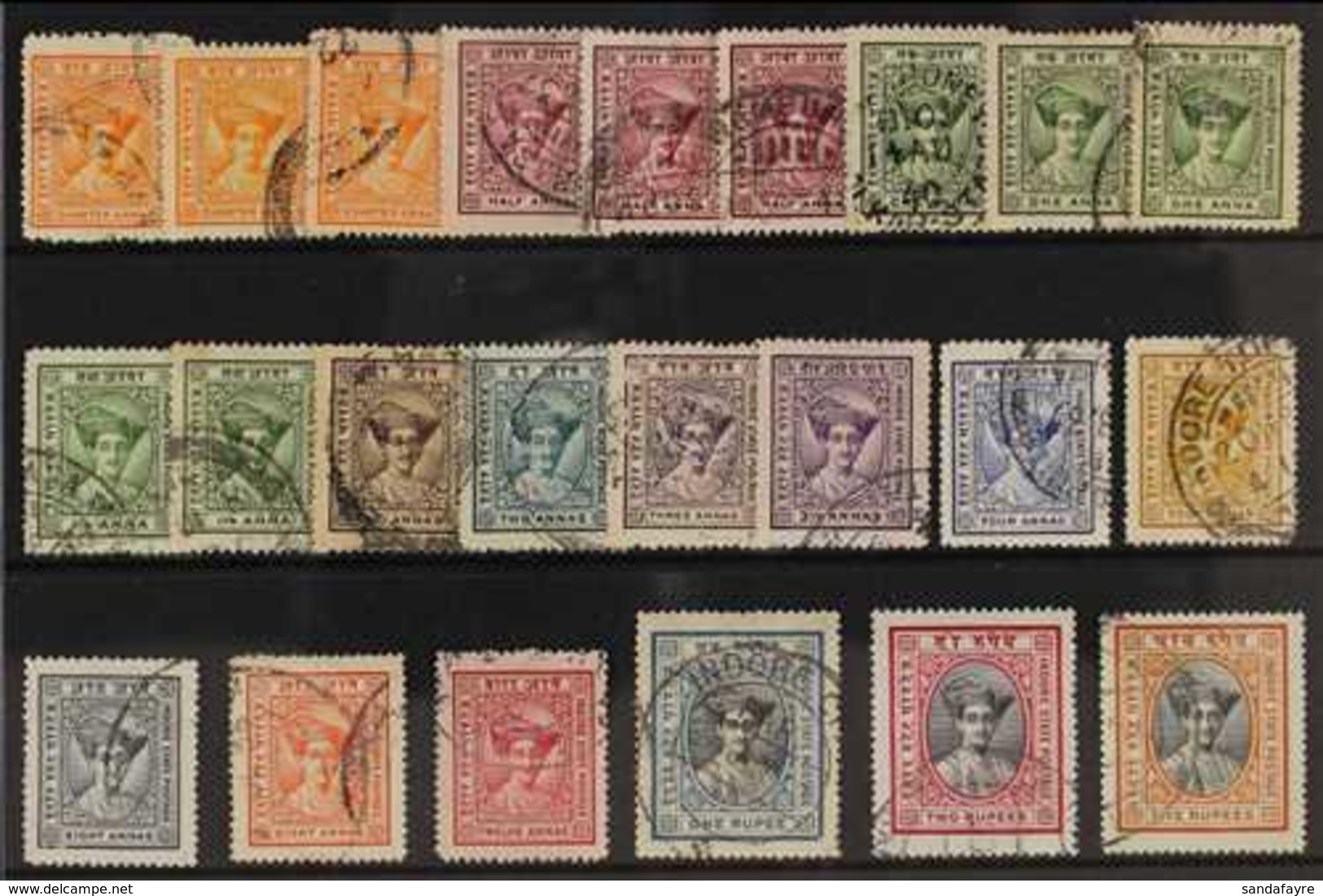 INDORE 1927-37 COMPLETE USED "HOLKAR II" Set With All Listed Perforation Variants For Each Denomination, SG 16/32, Fine  - Autres & Non Classés