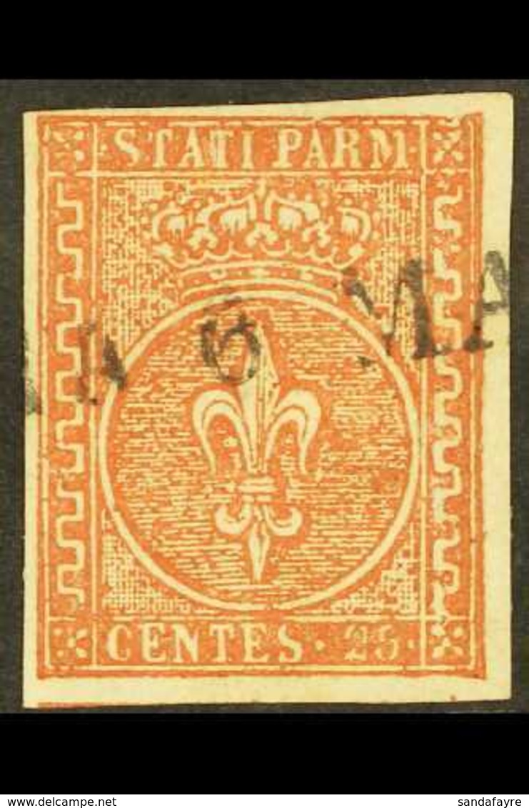 PARMA 1853 25c Red Brown, Sass 8, Very Fine Used With Clear To Large Margins All Round And Light Straight Line Cancel. F - Non Classés