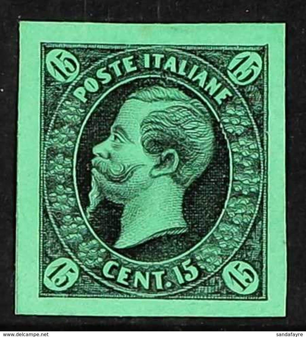 1863 RONCHI ESSAY 15c Black On Bright Emerald Green Paper, CEI S7s, Fine Unused No Gum As Produced, Large Margins, Fresh - Unclassified