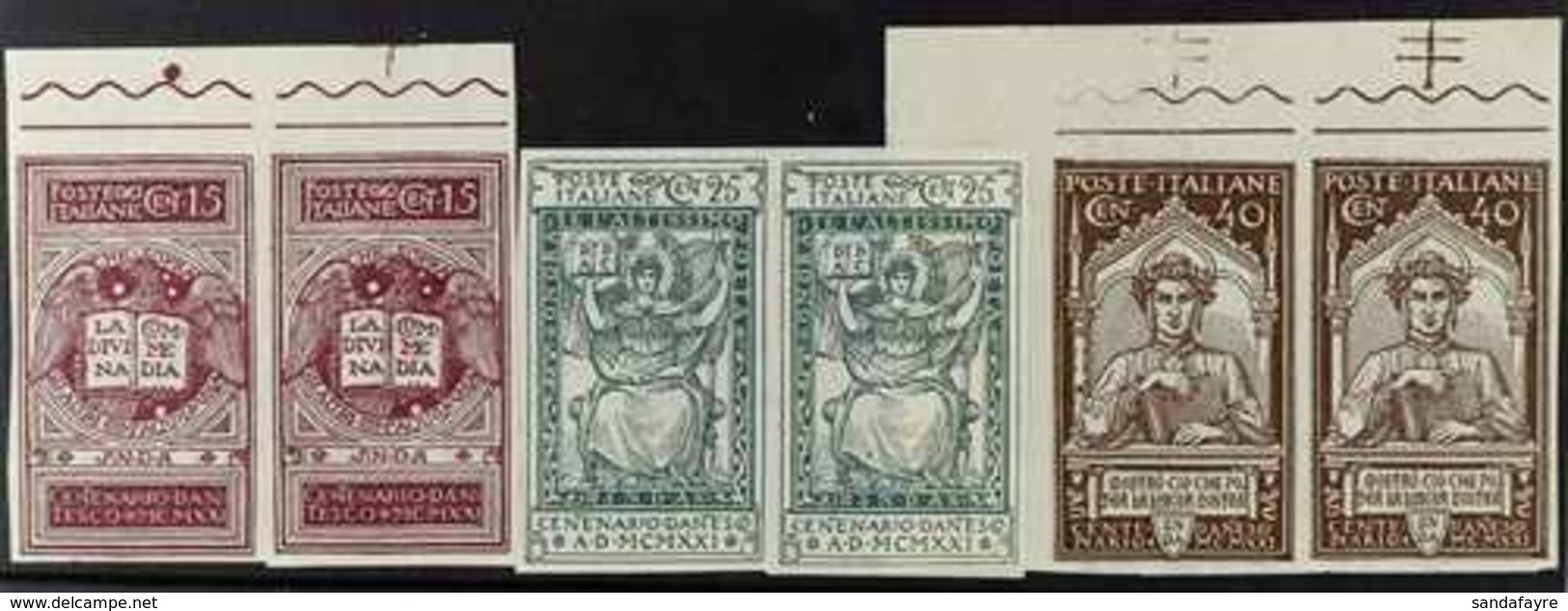 1921 Dante Anniversary Set In Very Fine Mint IMPERF PAIRS (Sass 116f/18f, Scott 133a/35a). Lovely! (3 Pairs) For More Im - Non Classés