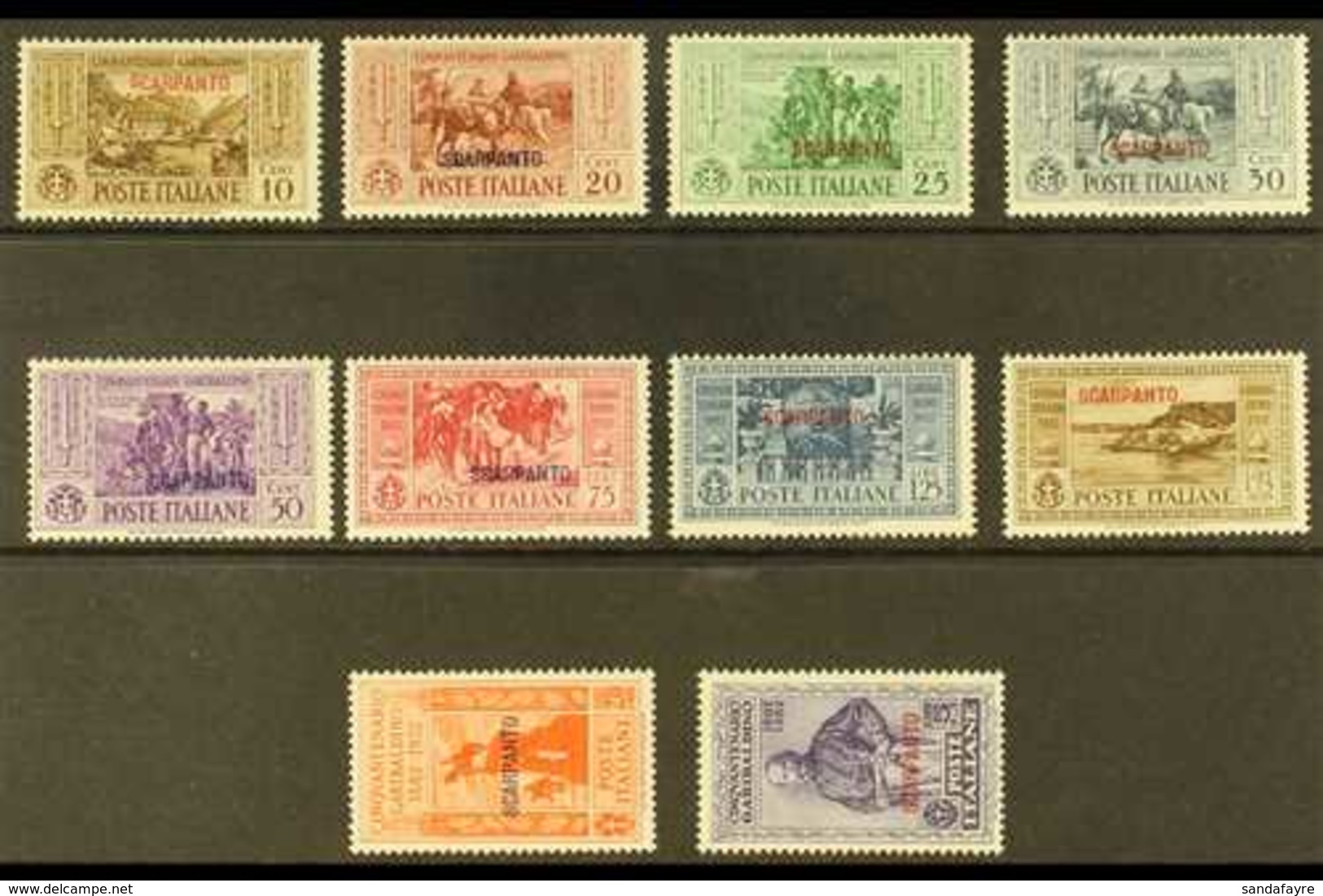 SCARPANTO 1932 Garibaldi "SCARPANTO" Overprints Complete Set (SG 89/98 K, Sassone 17/26), Never Hinged Mint, Fresh. (10  - Other & Unclassified