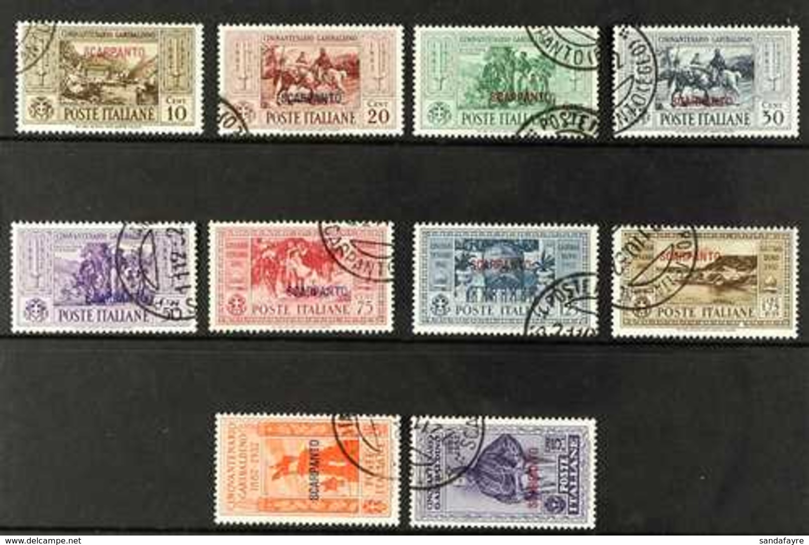 SCARPANTO 1932 Garibaldi Overprints Complete Set (SG 89/98 K, Sassone 17/26), Very Fine Cds Used, Fresh. (10 Stamps) For - Other & Unclassified